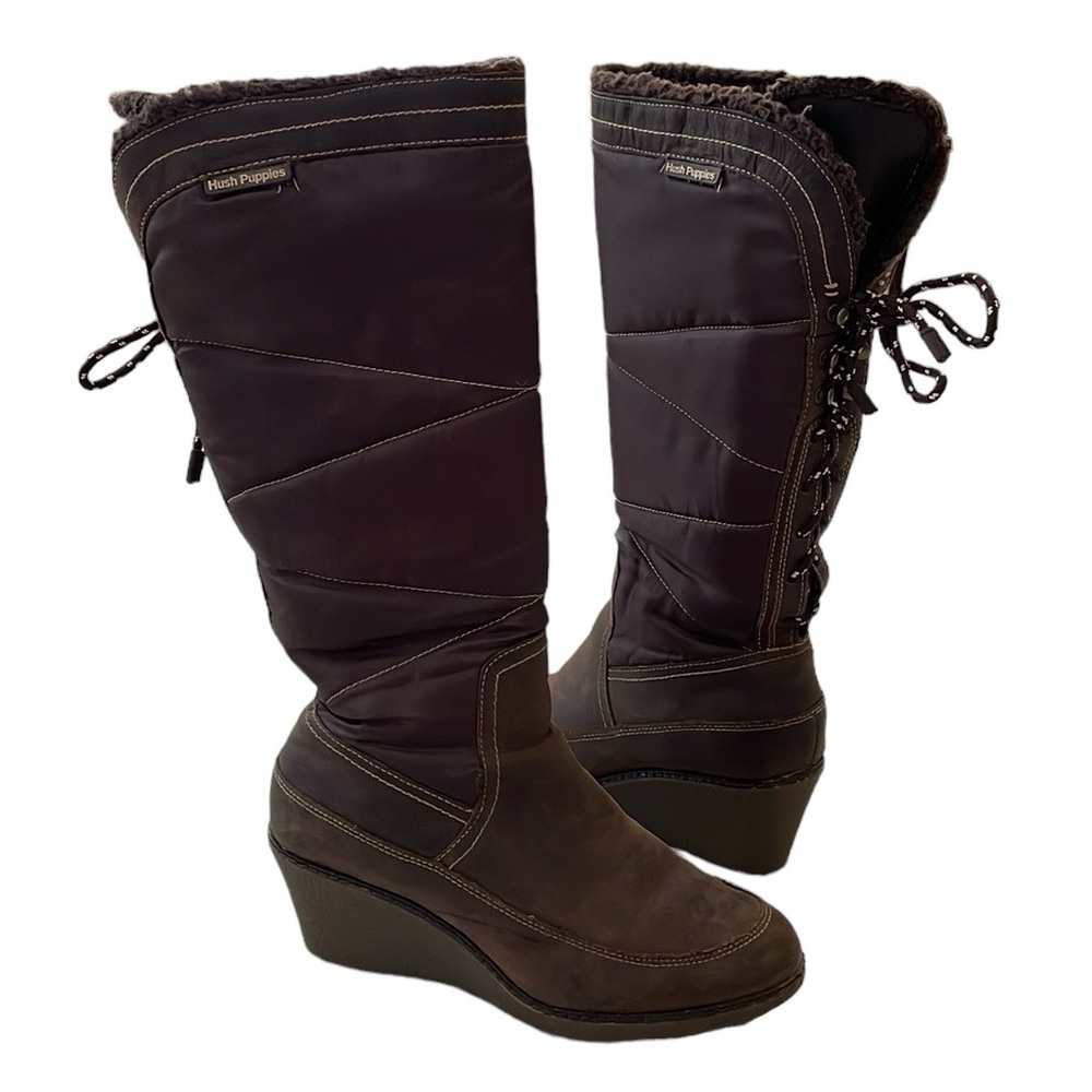Hush Puppies Women's Size 7 medium brown Hilde Hyde Snow Boot‎ with wedge heel.